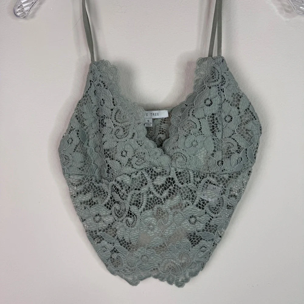 Love Tree Bralette Women S Sage Green Lace V-Neck Adjustable Camisole Crop Top
